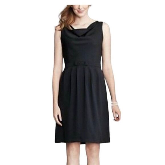 Black Lands Black Twill Drape Front Sleeveless Pleated Front Dress Size 10 - Picture 1 of 11